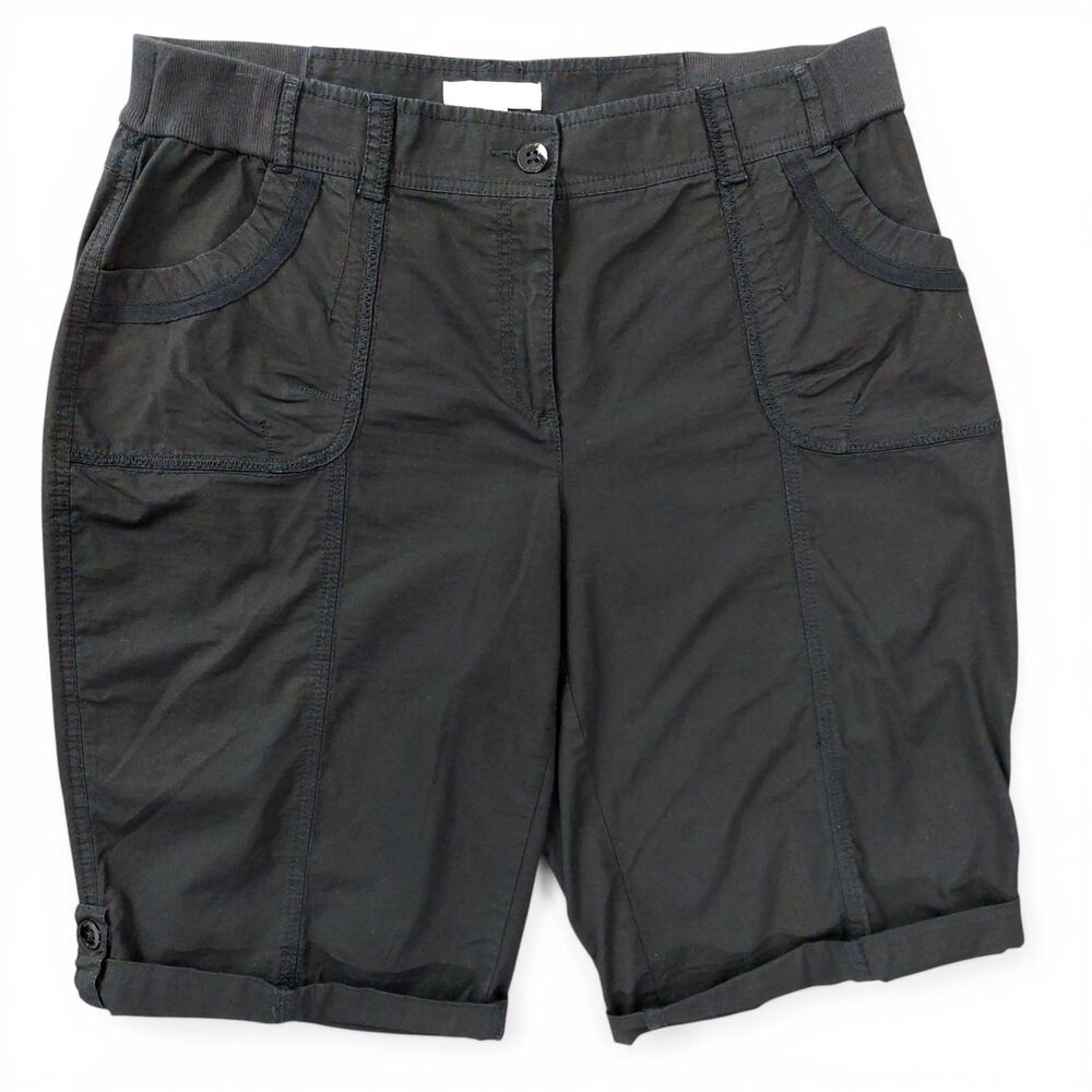 Chico’s Black Bermuda Shorts Size 2.5 Cotton Stretch Roll Tab Casual Mid Rise